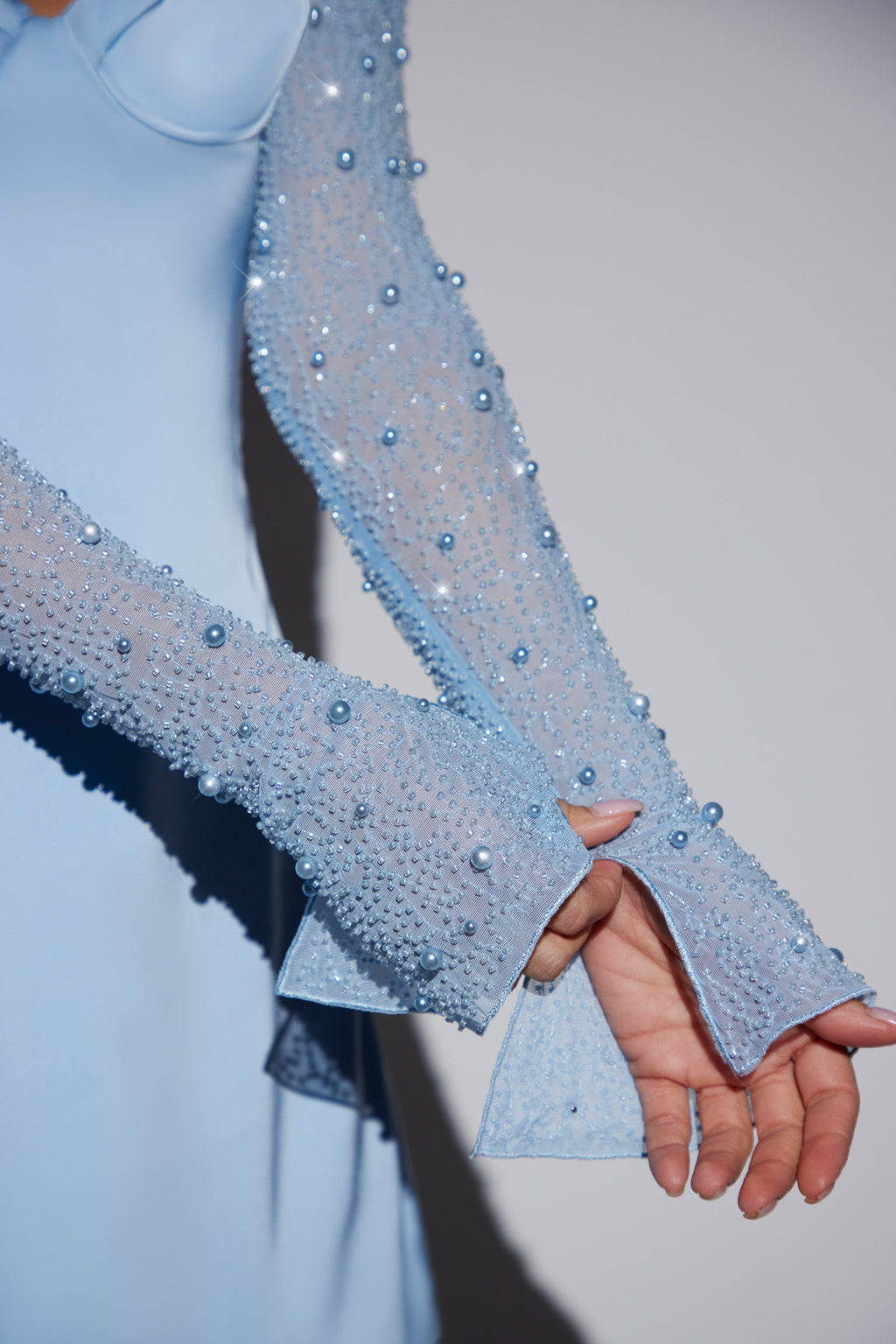 Long Sleeve Embellished A-line Mini Dress in Blue
