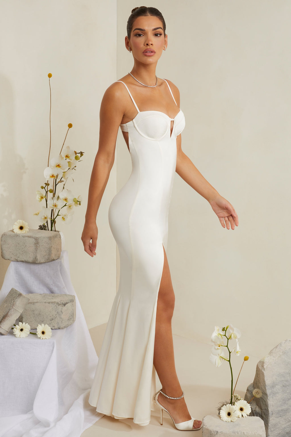 Cut Out Fishtail Maxi Dress in White
