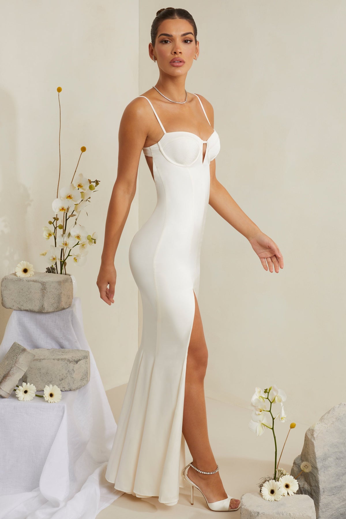 Cut Out Fishtail Maxi Dress in White