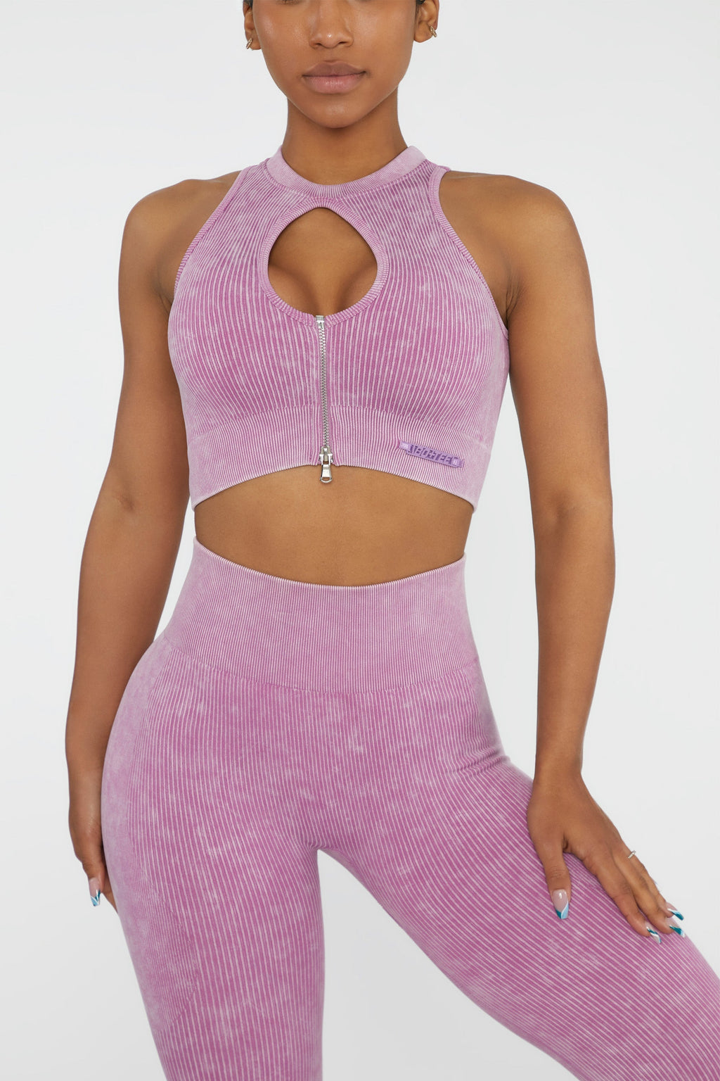 Keyhole Zip Crop Top in Pink