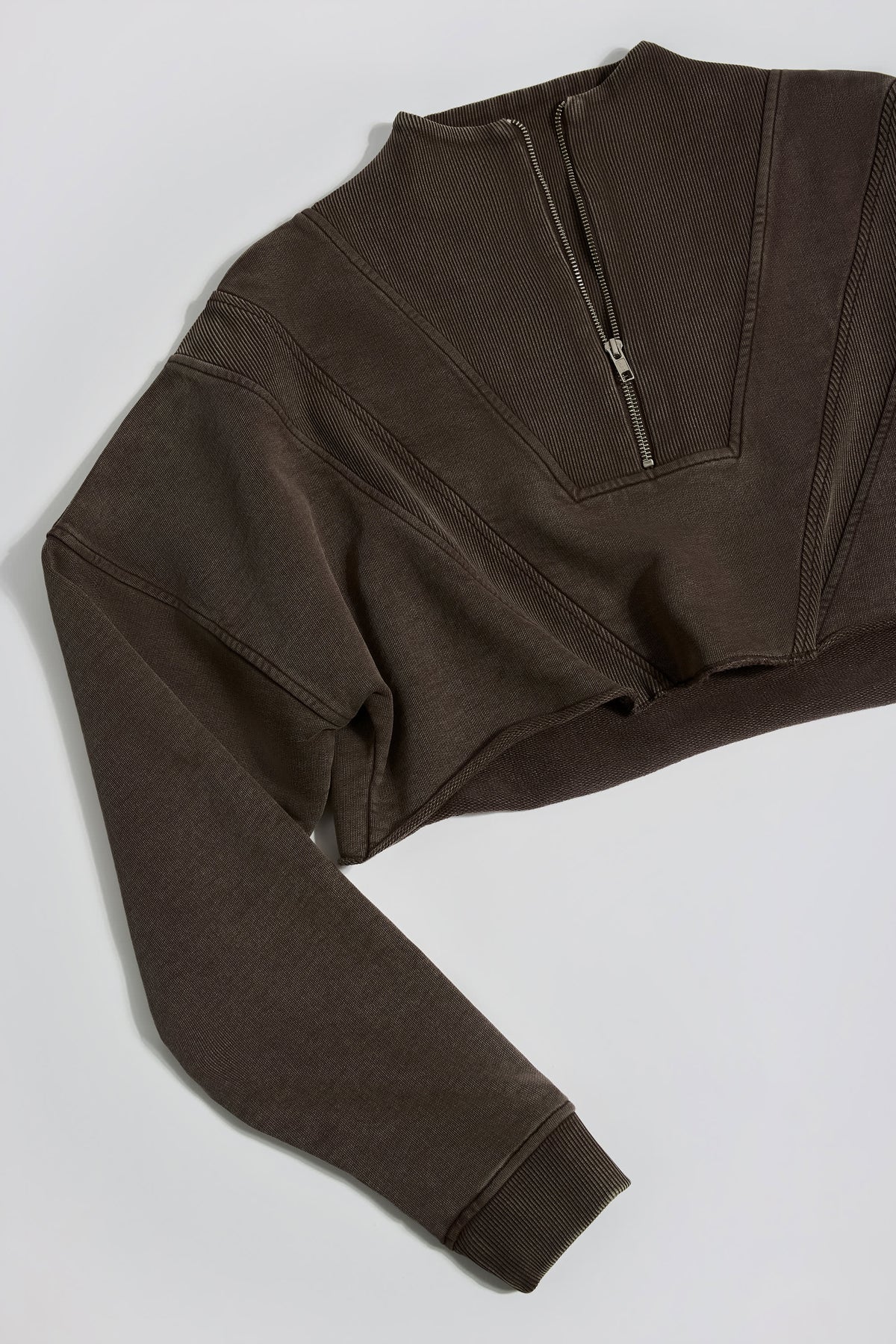 Acid Wash Cropped Sweatshirt in Brown