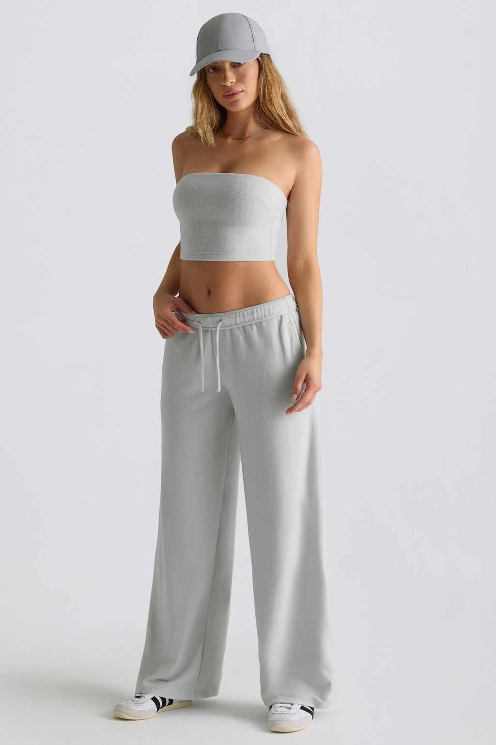 Brushed Jersey Wide-Leg Joggers in Fog Grey