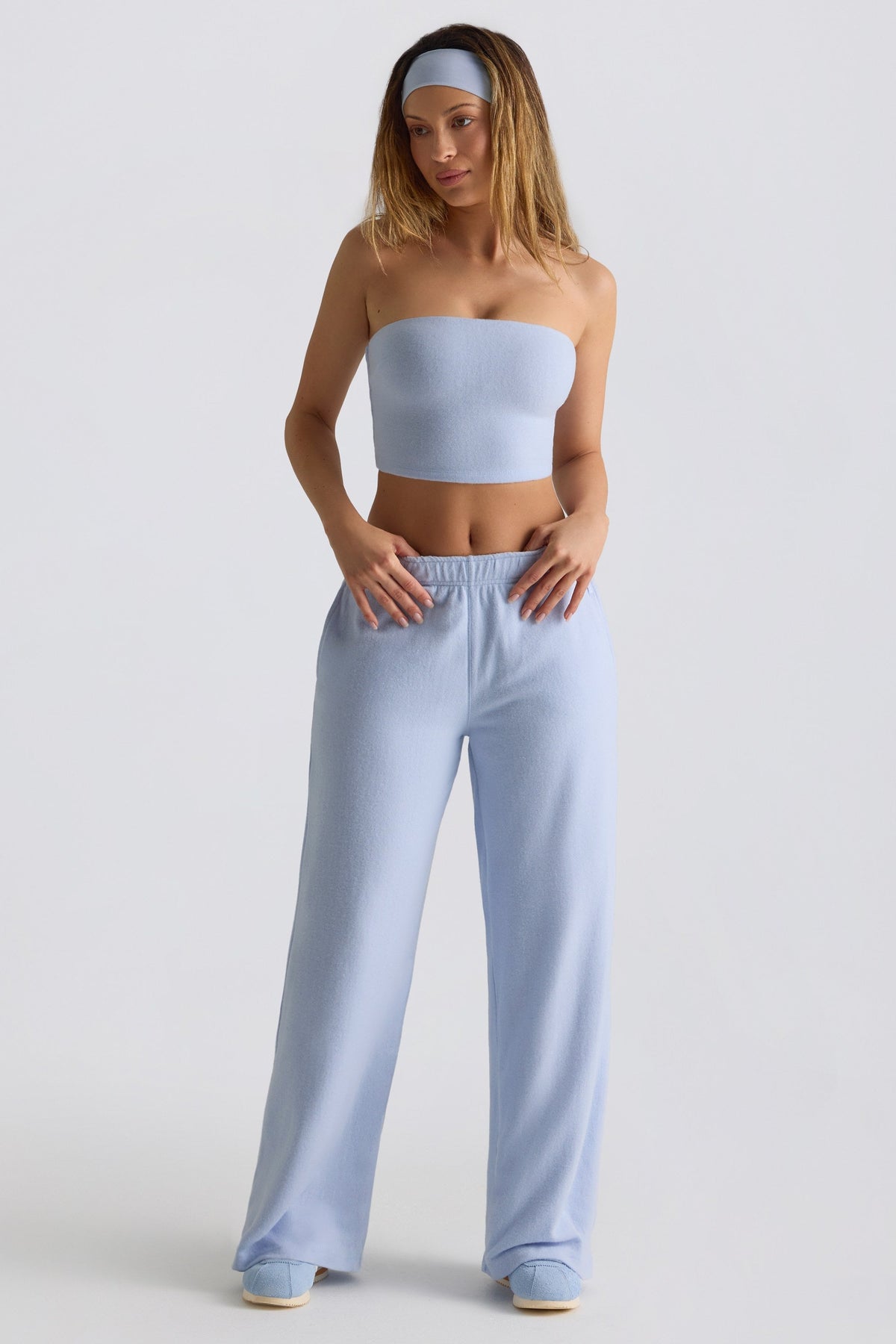 Petite Brushed Jersey Wide-Leg Joggers in Soft Blue